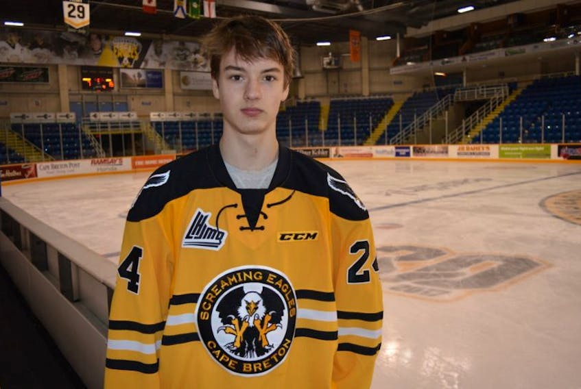 Cape Breton Screaming Eagles fans will get a chance to see the team’s newest player, 16-year-old centre Mathias Laferrière, when the Eagles take on the Drummondville Voltigeurs at Centre 200 In Sydney Wednesday. Laferrière came over to the Screaming Eagles as part of the recent trade that saw Pierre-Luc Dubois move on to the Blainville-Boisbriand Armada.