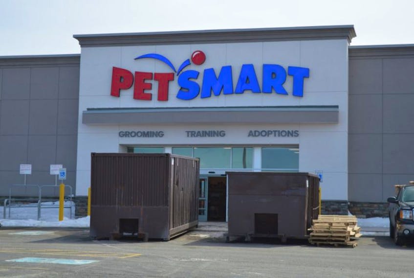 Dumpsters still sit in front of the doors to the yet-to-be-opened new PetSmart store in the Sydney Shopping Centre on Prince Street. The pet supply and service retailer, part of a 1,500-store chain based in Arizona, has already hired some employees and states that it will open in the summer.