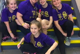 Leigh Anne Cox is a student at Oceanview Education Centre in Glace Bay who is battling cancer. She is seen here with her mom and her friends. Left to right, Katie Fiore, mom Adele Cox, Leigh Anne Cox, Morgan O'Keefe, and on the floor, Jessie Campbell.