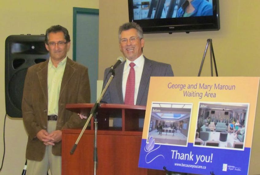 Sydney businessman Mike Maroun, left, and his brother Lou Maroun are shown at the dedication of the George and Mary Maroun Waiting Area at the Cape Breton Regional Hospital.