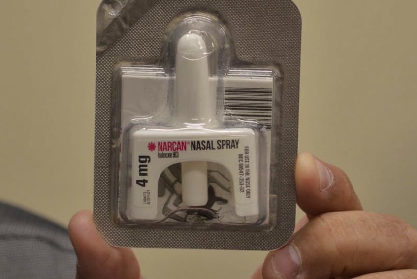 Shown above is a sample of the naloxone nasal spray used by regional police officers when they suspect someone may have overdosed on a narcotic.