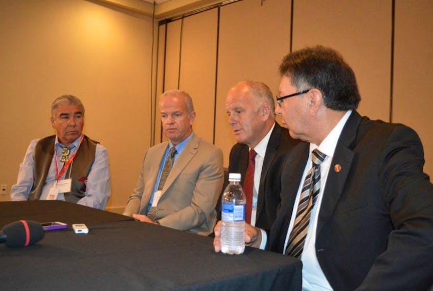 From left, Chief Sidney Peters, Nova Scotia Justice Minister Mark Furey, Sydney-Victoria MP Mark Eyking and Senator Dan Christmas. All four spoke during Wednesday’s Truth and Reconciliation symposium in Membertou.