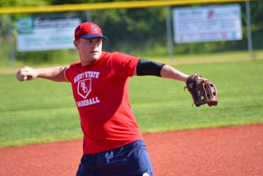 Third baseman Cory Christie of the Sydney Sooners and the winner of the Nova Scotia Senior Baseball League (NSSBL) batting title this year is ready for Game 3 of their semifinal matchup against the Truro Bearcats tonight at 7 p.m. at Susan McEachern Memorial Ball Park.