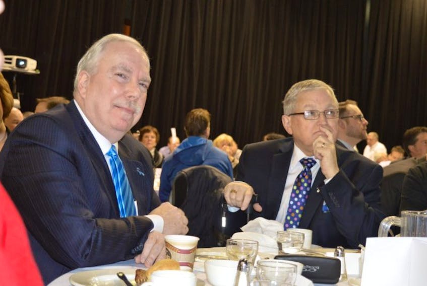 Ken Haley and David Muise told their personal stories of battling cancer and care during Wednesday’s Wake Up Call breakfast at Centre 200 in Sydney. The event raised $37,600.