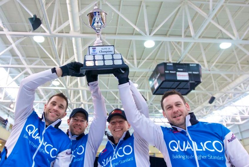 The John Morris Rink of Vernon, B.C., captured the Elite 10 championship on Sunday at the Grand Slam of Curling event in Port Hawkesbury. From left are Morris, Jim Cotter, Tyrel Griffith and Rick Sawatsky.