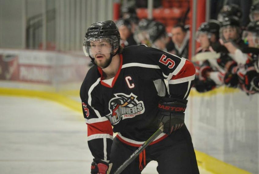 Team captain Shawn Neville leads the Kameron Junior Miners into a pivotal Game 5 of their Sid Rowe Division championship series against the Pictou County Scotians on Tuesday at the Membertou Sport and Wellness Centre. Puck drop is at 7:30 p.m.