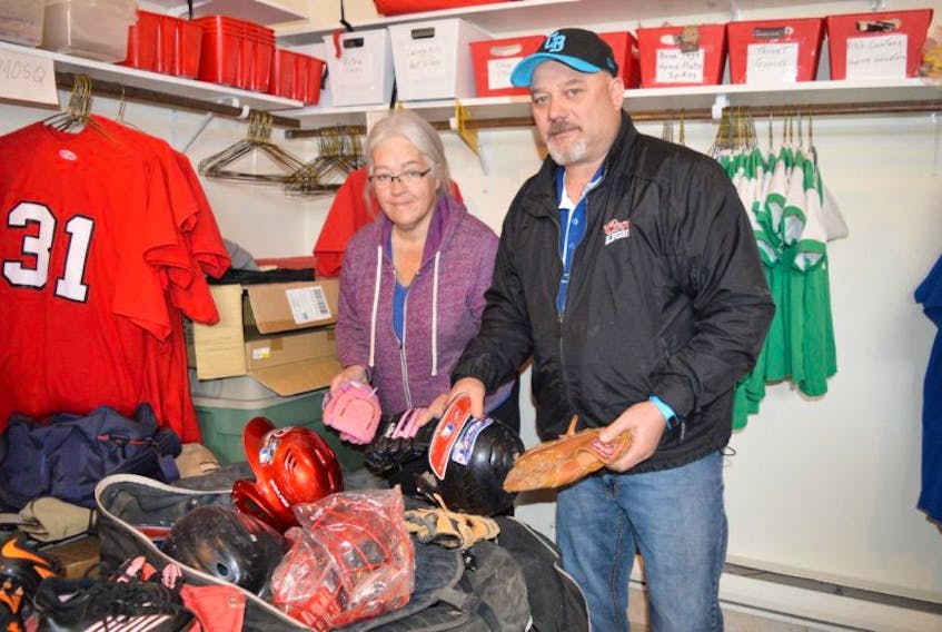 Peggy MacDonald, Atlantic regional assistant district administrator for the Challenger Baseball program, and Kenny Bradley, Little League Canada district administrator for Atlantic Canada, recently did an inventory of equipment for the challenger program.