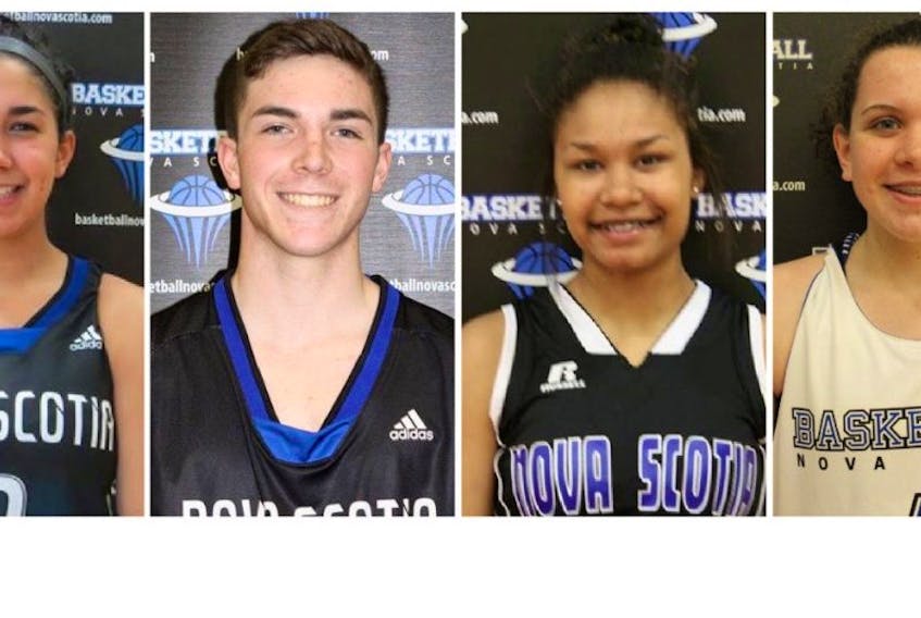 Cape Breton basketball players Nalini Maharaj, from left, Dylan Quirk, Teaonna Carroll and Emma MacPhee will all suit up to represent Nova Scotia on the hardwood this summer