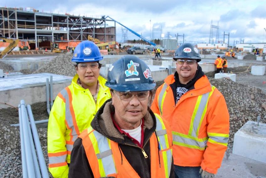 Two-dozen local aboriginals are working on the Maritime Link project. Among the workers are, from left, Wally Bernard, Danny Paul and Vincent Denny.