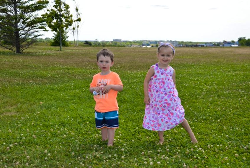 Two-year-old Mark Phalen, left, and his four-year-old cousin, Inga Campbell, enjoy some time in Open Hearth Park with their moms on Monday. As of Monday, there are 600 students in Nova Scotia registered for pre-primary program in Cape Breton schools. Students must be four years of age by Dec. 31, 2017, and living in the catchment area (boundaries) of the school holding the program to attend.