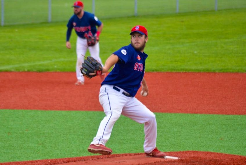 Sydney Sooners pitcher Kenny Long throws a pitch against the Dartmouth Moosehead Dry in Game 2 of the Nova Scotia Senior Baseball League championship on Sunday. Sydney is up 2-0 in the series, with the Sooners heading to Dartmouth this weekend as they try and wrap up the best-of-seven matchup.