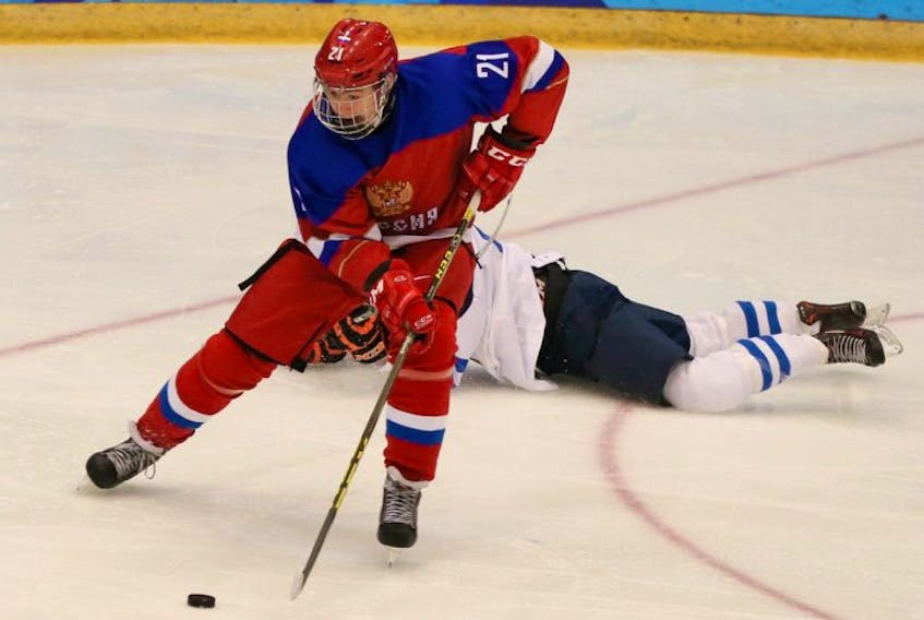 Yegor Sokolov of Russia carries the puck to the goal during the bronze medal game against Finland at the Winter Youth Olympic Games, Lillehammer, Norway, Feb. 20, 2016. Sokolov was drafted by the Cape Breton Screaming Eagles in the 2017 CHL import draft on Wednesday.