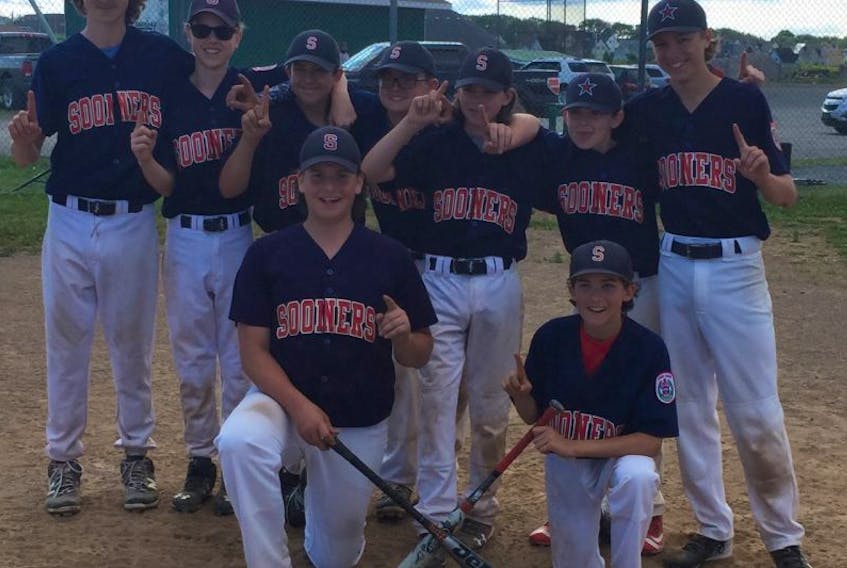 The Sydney Sooners are headed to Lethbridge, Alta., to compete at the 2017 Canadian Junior Little League Championship, Aug. 2-10. In front, from left, are Casey Jacobs and Keigan Landry. In back, from left, are Brett MacMullin, Connor Campbell, Daniel MacGillivary, Hayden MacLean, Jake MacMullin, Matthew MacDonald and Tyler Oickle. Missing is Cole Stevens. The team is coached by Dave MacMullin, Jason Landry and Ron Campbell.