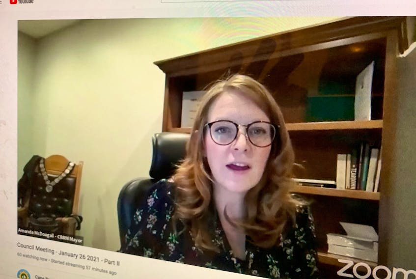 CBRM Amanda McDougall, shown during Tuesday's virtual council meeting on Zoom, was successful in getting council to approve her initiative to hire a Municipal Indigenous Officer and a Community Consultation Coordinator. DAVID JALA/CAPE BRETON POST