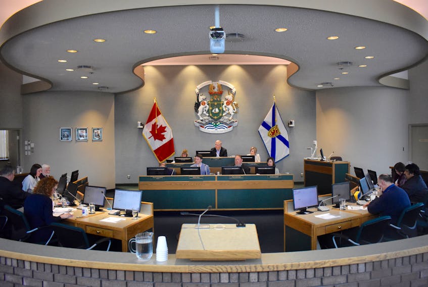 Cape Breton Regional Municipal council, shown at a recent meeting in its city hall chamber, is moving to eliminate a controversial expense claim option that allowed elected officials to claim a $140 weekly travel allowance without providing details of actual mileage. Councillors say a new policy, which has yet to be drafted, must include a clearly defined list of what is and is not eligible for compensation. DAVID JALA/CAPE BRETON POST