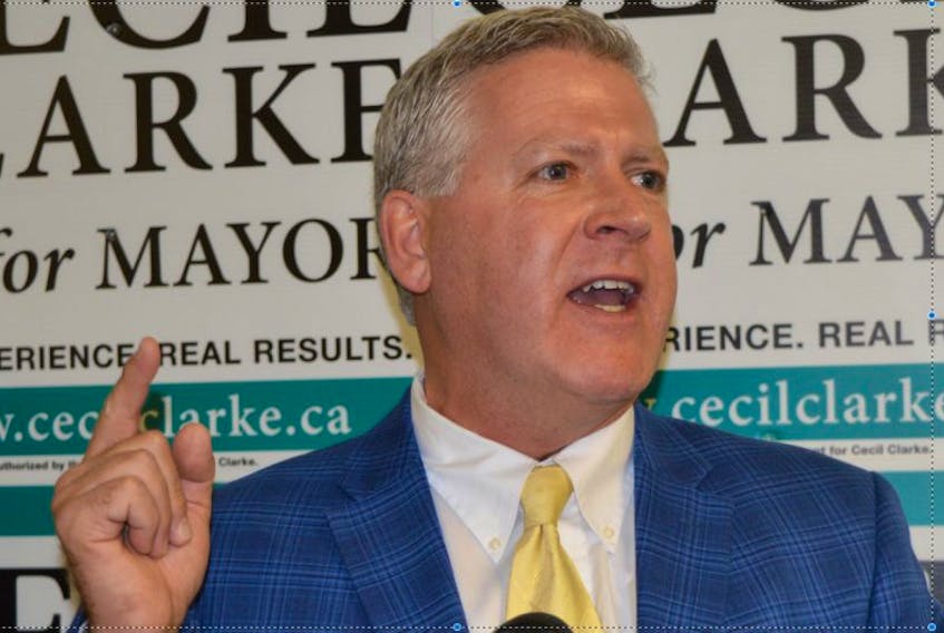 CBRM mayor Cecil Clarke makes a victory speech on election night.