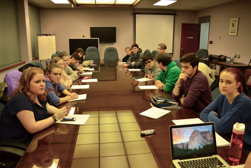 This file photograph from January 2016 shows the then-members of the CBRM’s youth council during a meeting in the second-storey boardroom in Sydney’s civic centre. The youth council is being revived and once members are appointed will meet bi-monthly in the regular council chambers at city hall. CAPE BRETON POST PHOTO