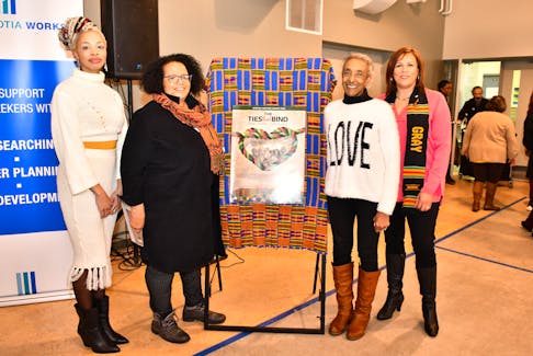 People taking part in the African Heritage Month celebrations at the Dr. Carson & Marion Murray Community Centre in Springhill included, from left, Lisette Sumbu, Elizabeth Cooke Sumbu, Theresa Halfkenney, and Natasha Gray. DAVE MATHIESON – AMHERST NEWS