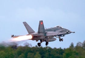 An RCAF CF-18 takes off from CFB Bagotville, Quebec.