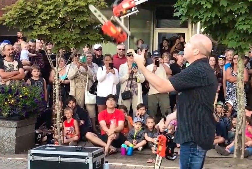 Ian Stewart attempted to set a new world record for chainsaw juggling on Aug. 23, during Hub Fest. He equalled the current record but plans to attempt to set a new one again soon.