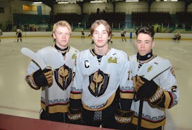 The Charlottetown Bulk Carriers Knights is excited to begin the Prince Edward Island major under-18 hockey championship series tonight on home ice. From left are Nolan Stewart, Max Chisholm and Luke Coughlin.