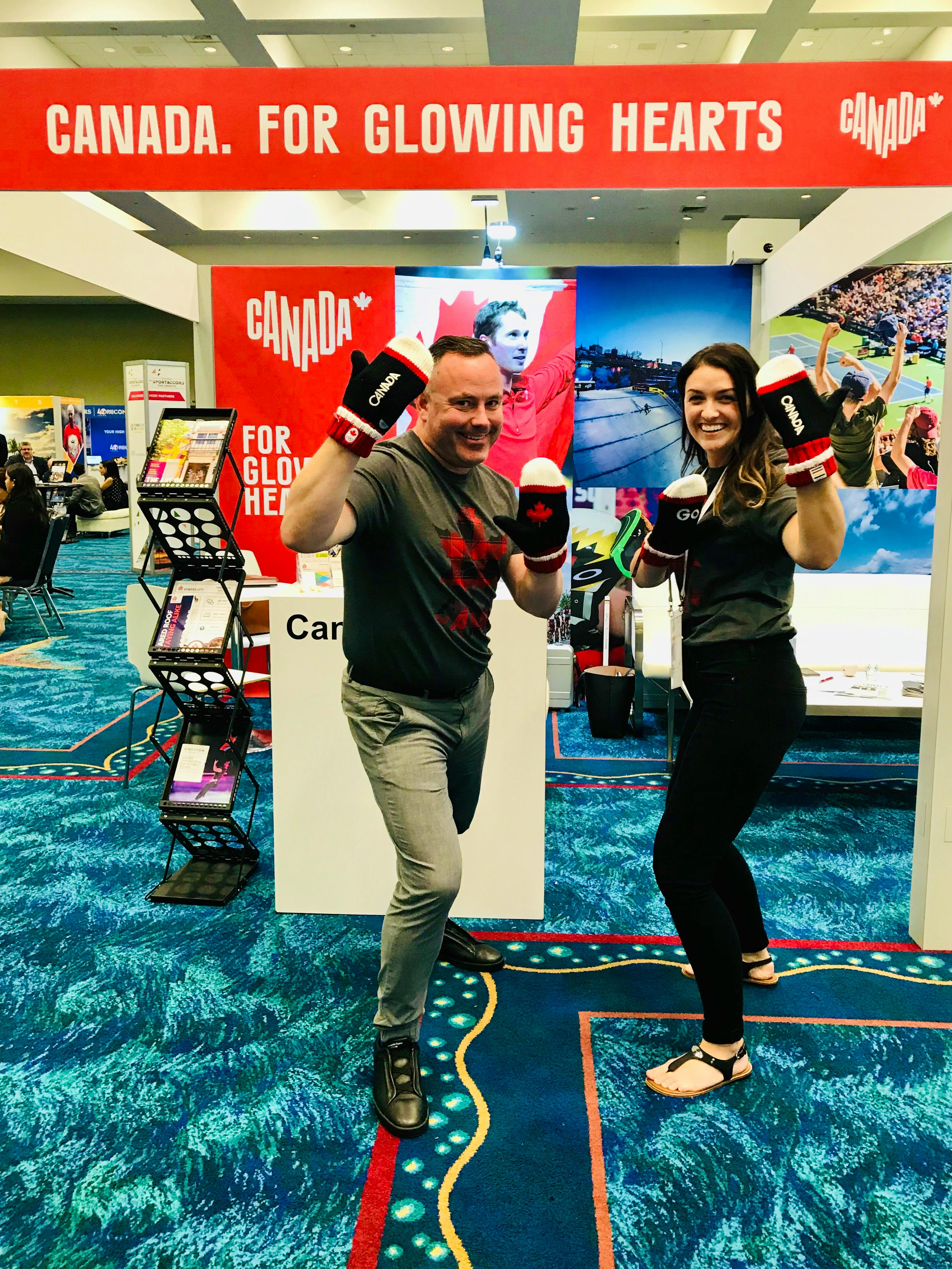 Wayne Long, events development officer with the City of Charlottetown, and Laurel Lea, the city’s tourism officer, promote the P.E.I. capital as a sport tourism destination as part of Team Canada's participation at Regional SportAccord Pan America in Fort Lauderdale, Fla., in this December 2019 photo. 
