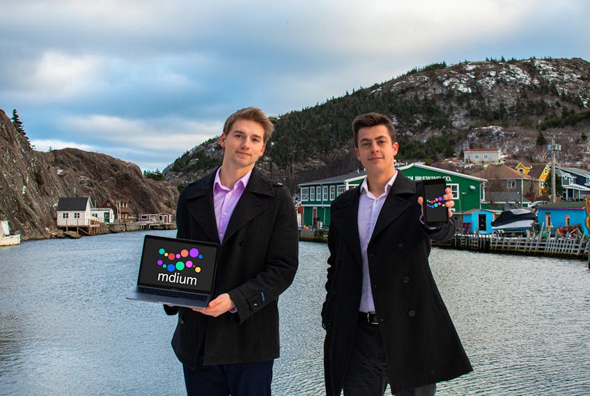 Austin Aitken, left, and Noah Côté are excited about their new startup company Mdium, which recently launched its beta website for transferring large files securely. — Contributed