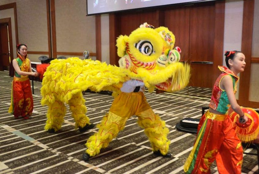 A Chinese lion made an appearance Sunday during the celebration of the Chinese New Year. This year is the Year of the Goat. A tradition Chinese dragon also danced among the tables and there were other treaditional entertainment.