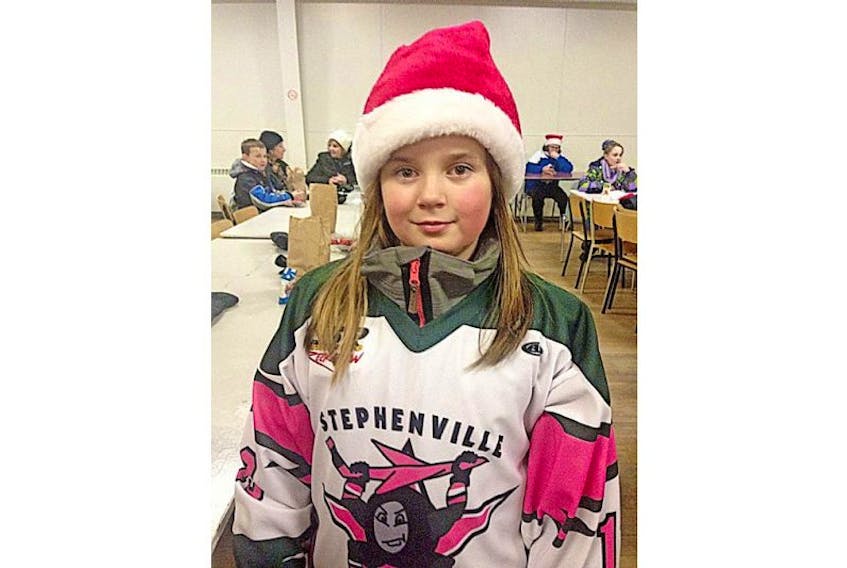 Chloe White of Stephenville, daughter of Betty White and Brian Lush, is enjoying her first season of organized hockey with the Stephenville Minor Hockey Association.