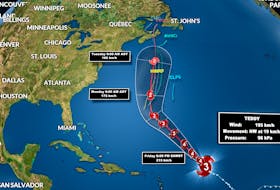 The projected path of Hurricane Teddy.