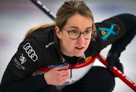 Christina Black, third for Mary-Anne Arsenault's rink is shown in action at the 2020 Scotties Tournament of Hearts at the Dartmouth Curling Club.  Black has taken on the skip's role after Arsenault moved to British Columbia. Ryan Taplin / THE CHRONICLE HERALD