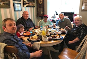 Glenn Ringer, front, sits at the head of the table during a Christmas dinner with his family in Consett County Durham in 2017. With him are, clockwise from Glenn, his daughter Eva, John Dunn, Jean Ringer, Keith Ringer and Marjorie Dunn. CONTRIBUTED 