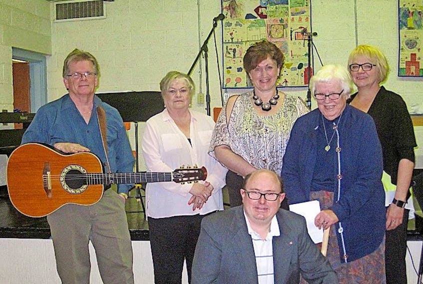Wentworth Baptist Church members Wayne Reid, Faye Henderson, Kelly Smith, Beth Crouse, Debbi Alexander, Rev. Jim Smith (in front) perform an Easter presentation at the Wentworth Learning Centre on April 8.