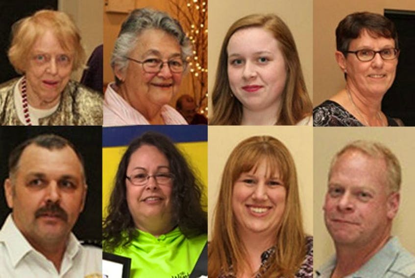 Volunteers from the Wentworth and Westchester area recently honoured were (top, from left) Hope Bridgewater, Marie Duranceau, Jessica Palmer, Darlene Montrose, (bottom) Kevin Sprague, Christine Henderson, Sonya Seymour and Todd Seymour.