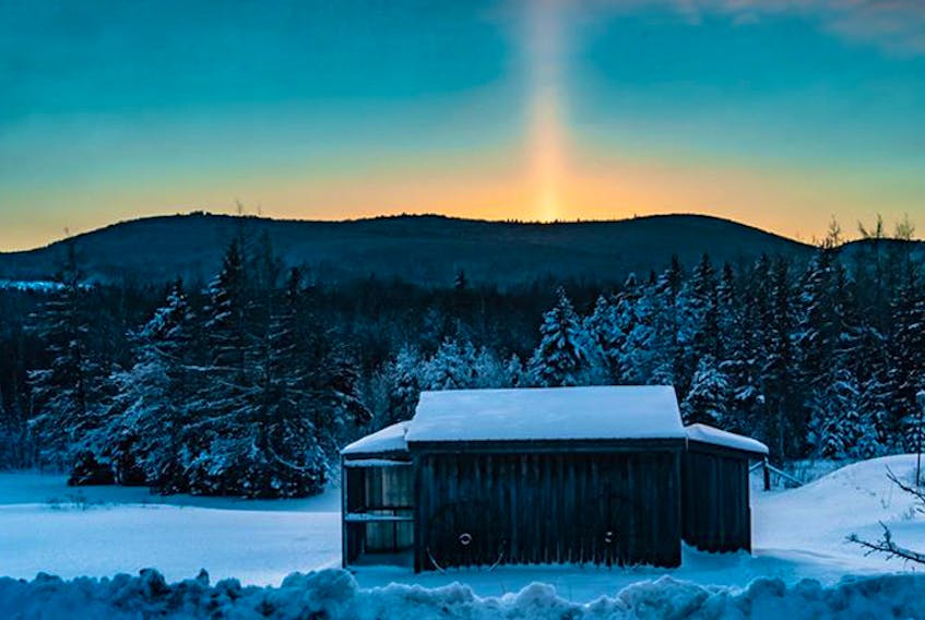 Exercise, magic and a look at the past. After cross-country skiing in The Gully Lake wilderness area, Barry Burgess spotted this gorgeous sun pillar, over the hills, across from the old country store in Earltown, N.S.