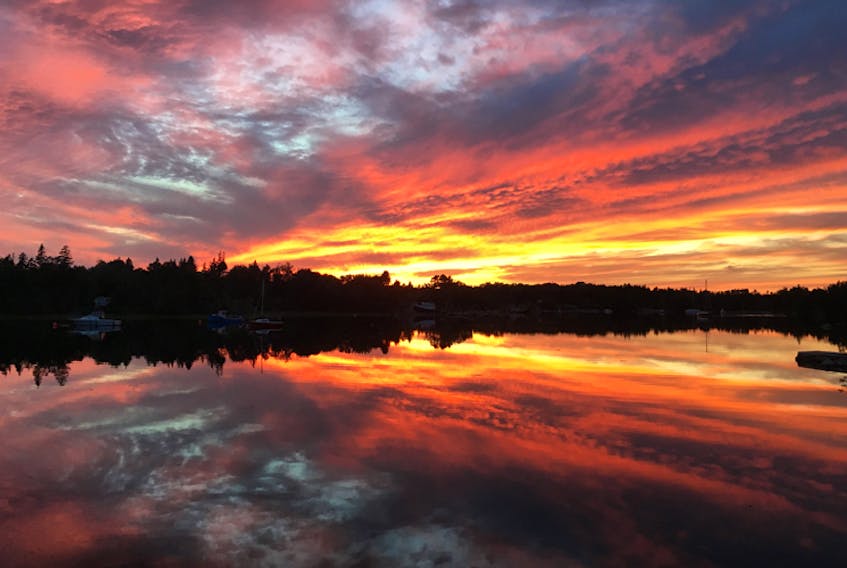 If not for the boats, it would be difficult to tell which way is up. Calm waters off the coast at Glen Margaret N.S. mirrored Mother Nature's stunning palette. Lisa Chiasson was on hand to capture and share the spectacular sunset.