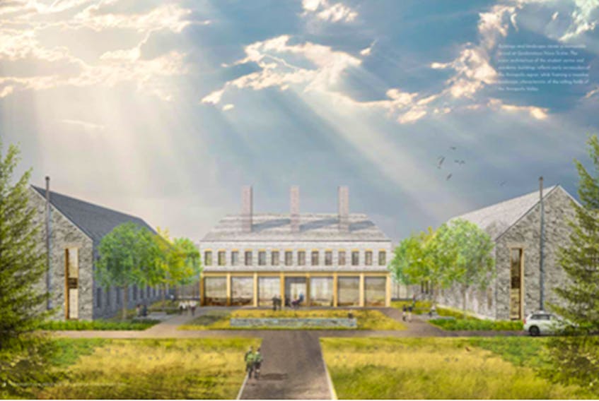 The Municipality of the County of Annapolis recently distributed this architect’s drawing depicting what the administration headquarters, student centre building and academic structures at Gordonstoun Nova Scotia could look like. The look was inspired by nearby Fort Anne in Annapolis Royal. - Contributed