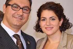 Charbel Jreij poses with his wife Rita after being sworn in Oct. 17 as one of Canada’s newest citizens. Jreij was one of 50 people to take the oath of citizenship at a ceremony in Stratford.