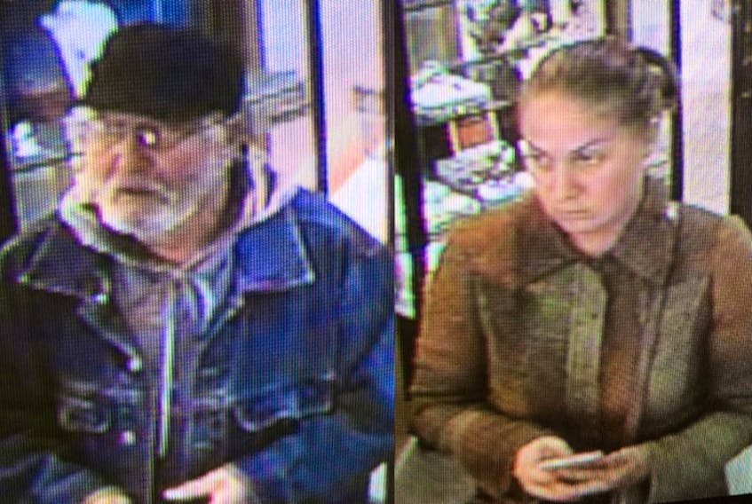 A surveillance image shows two individuals suspected of stealing approximately $20,000 in diamonds from a Charlottetown jewelry store last week. City police are asking anyone able to identify the two to come forward.