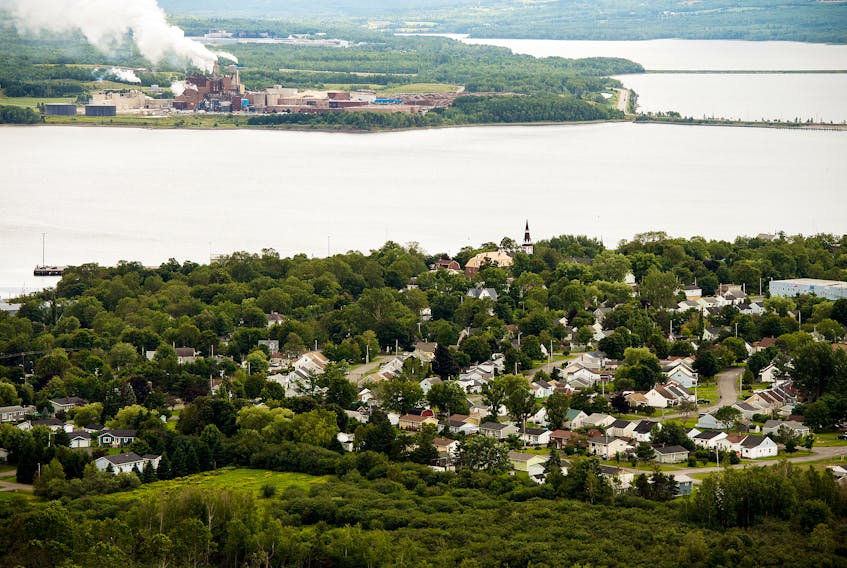 An aerial view of the Town of Pictou, with the Northern Pulp mill across the harbour.
August 21, 2014.