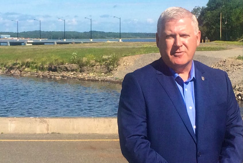 Cecil Clarke used the $20 million second berth on Sydney’s waterfront Friday as the backdrop for the launch of his re-election campaign as mayor of the Cape Breton Regional Municipality. CAPE BRETON POST PHOTO

