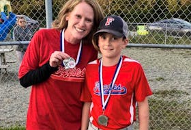 Karen Stoddard and her son Nolan pose for a photo at the end of the 2019 CHAMBA season. Stoddard has been chosen as the 2021 Representative Volunteer of the Year  by the Town of Clark’s Harbour. Contributed