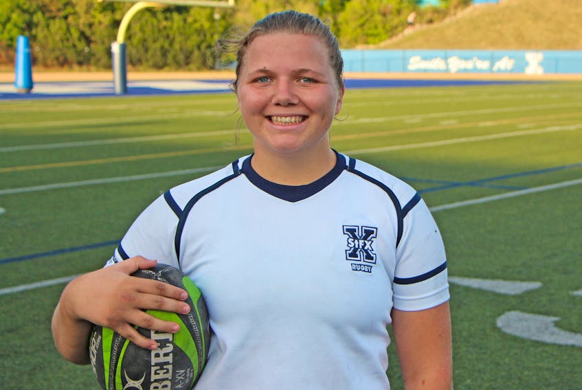 Claudia Fulton, a native of Aylesford, Nova Scotia, is a sophomore flanker with the St. F.X. X-Women rugby team, a perennial power in U Sports competition.