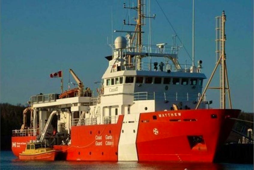 Much of the multibeam bathymetry survey of the Bay of Fundy was done by the Coast Guard’s Matthew, based at the Bedford Institute of Oceanography in Dartmouth. The launch sitting beside the Matthew is also equipped with a multibeam for near shore surveys.