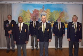 Colchester Legion Branch 26 executive members stand socially distanced at the legion hall. The team has faced a year of revenue shortfalls due to COVID. From left to right: Gerry Hall, Charles Borden Jr., Gregg Dill, Terry Flewelling Marc Osmond and Chris Donnaiche.