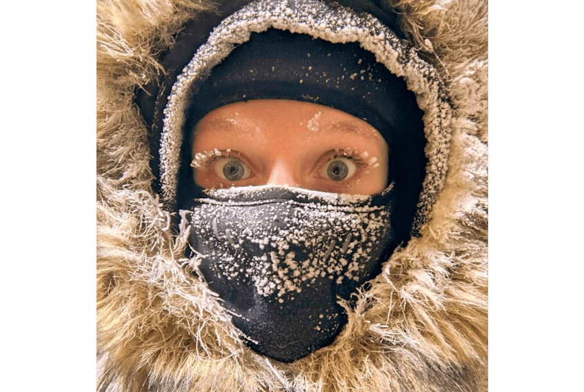 Good friends of Cindy Day's made the adventurous and courageous move to Cambridge Bay, Nunavut, last summer. The cold does not keep Laurel and David Garrison indoors because they have the right clothing and the right attitude.  Laurel calls this photo "Arctic mascara."