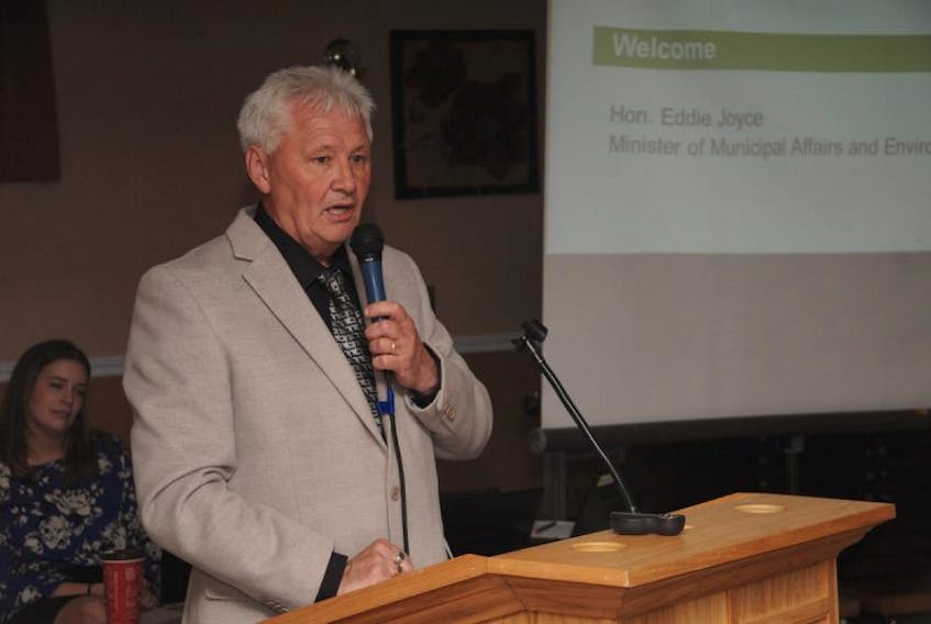 Municipal Affairs Minister Eddie Joyce briefly addressed attendees of a consultation session in Carbonear about adopting forms of regional government in Newfoundland and Labrador.