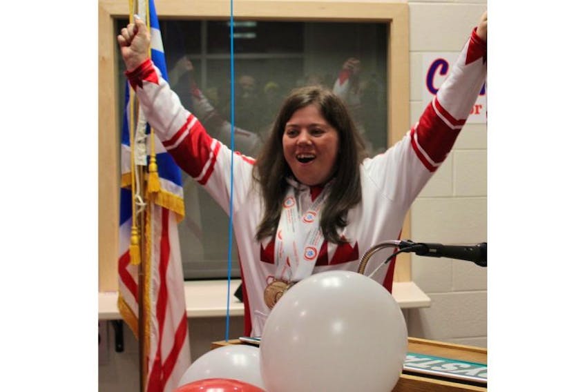 Sandra Smith of Carbonear, pictured at a celebration held earlier this year following her return home from the Special Olympics World Winter Games in Austria, has another honour coming her way.