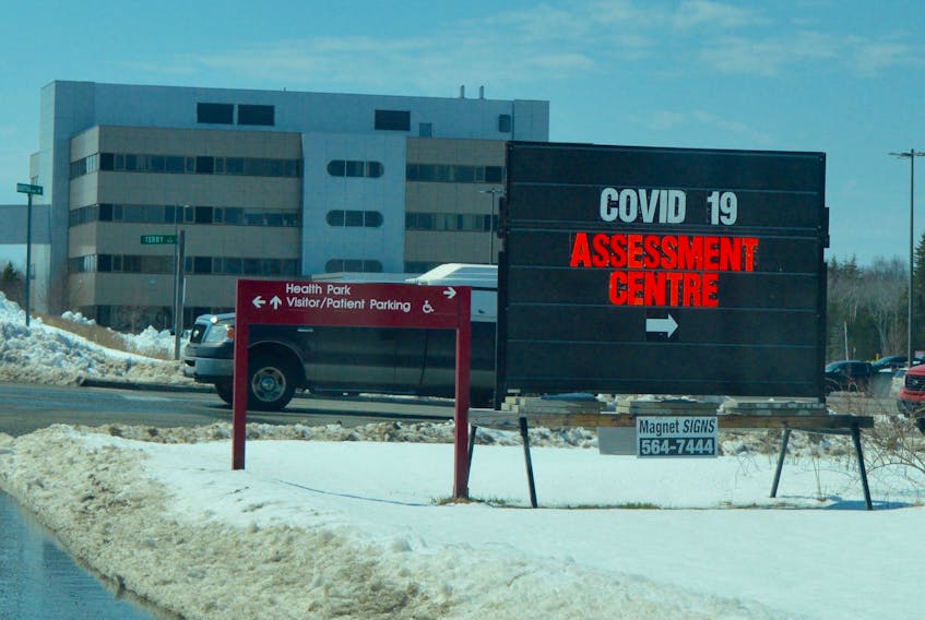 Signs leading to the Sydney Health Park beside the Cape Breton Regional Hospital, where there is an assessment centre set up for testing for COVID-19. People spoken to who were tested said the process is easy, the wait for results is stressful. David Jala/Cape Breton Post