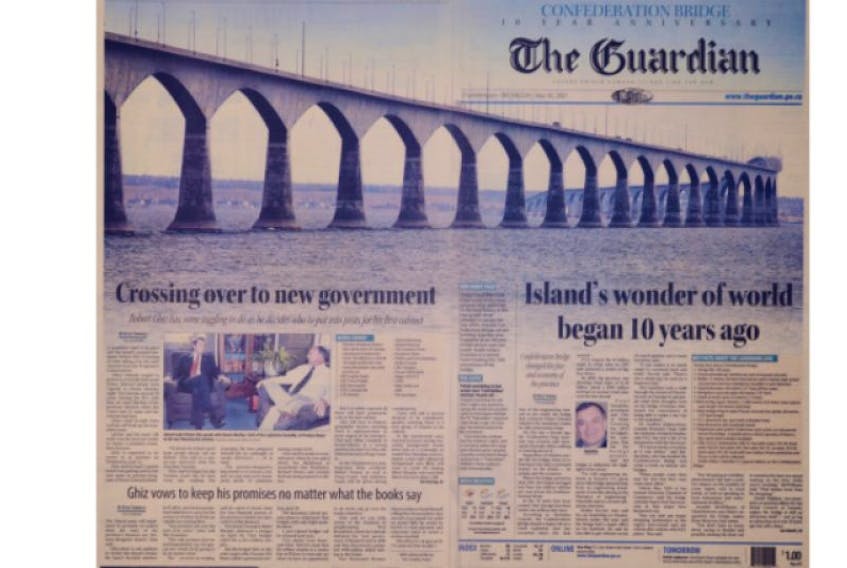 The Guardian's front page celebrating the tenth anniversary of the Confederation Bridge is among the entries of a national newspaper contest offered by P.E.I. 2014 and Newspapers Canada. Visit <a href="http://FrontPages.ca" target="_blank">FrontPages.ca</a> to view the contest entries and vote.